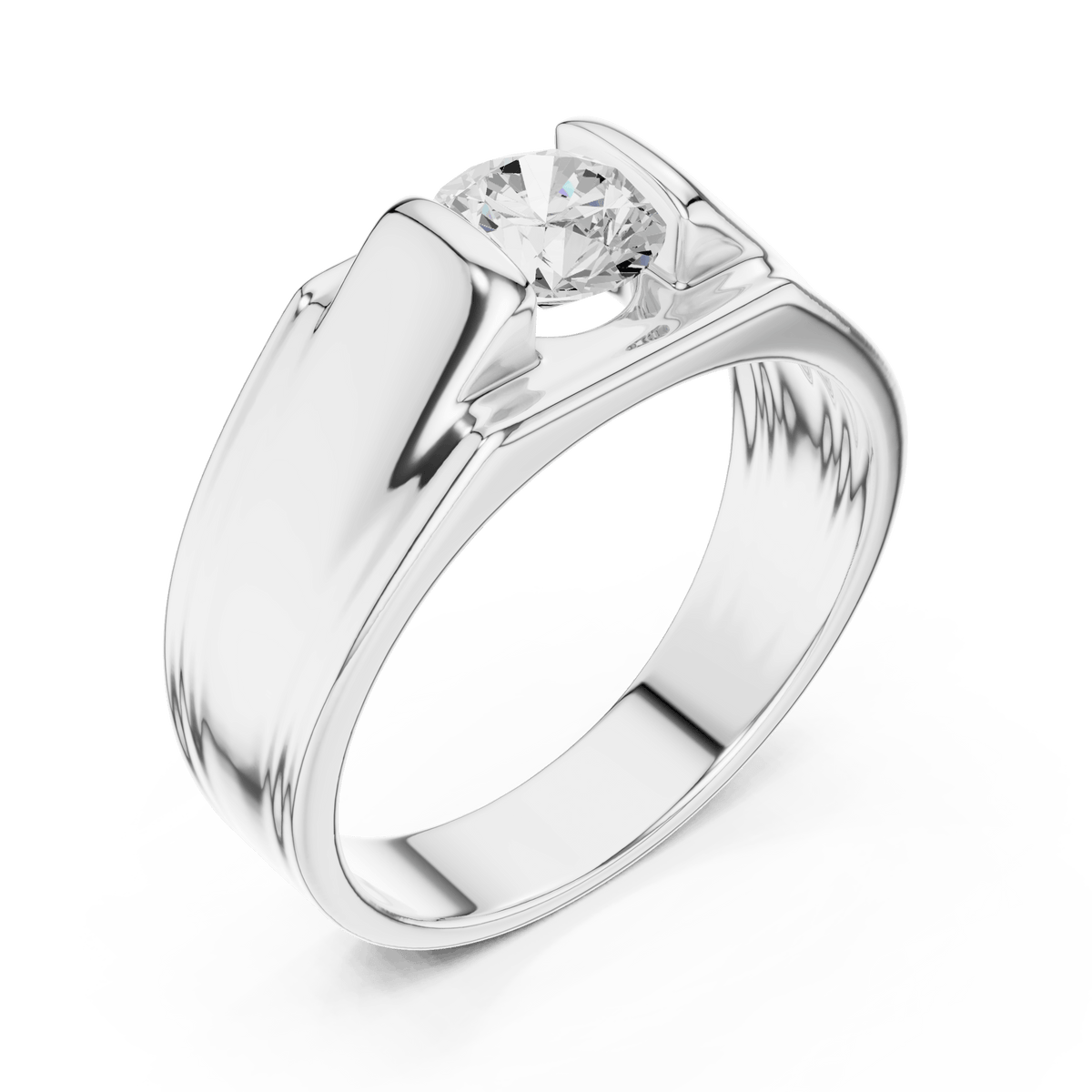 Modern Vertical Channel Solitaire Wide Band Lab Grown Diamond Ring