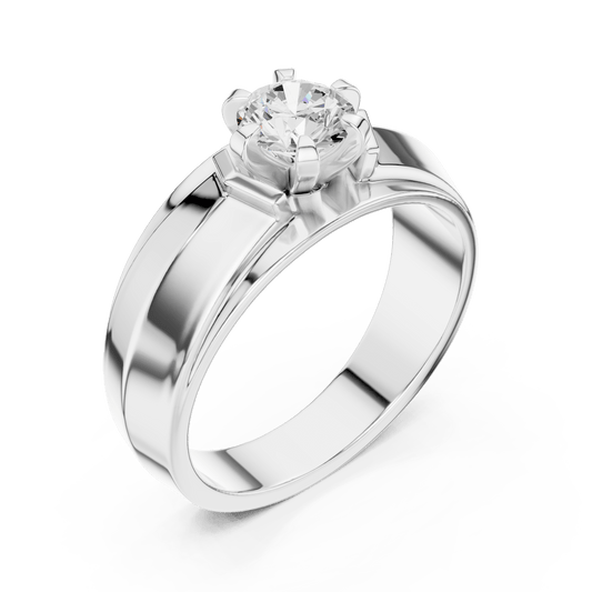 Six-Prong Hexagonal Recessed Round Solitaire Men's Lab Grown Diamond Ring