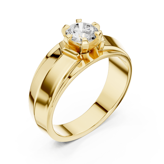 14K Gold Geometric Beveled Round Lab Diamond Men's Statement Ring