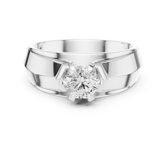Six-Prong Hexagonal Recessed Round Solitaire Men's Lab Grown Diamond Ring