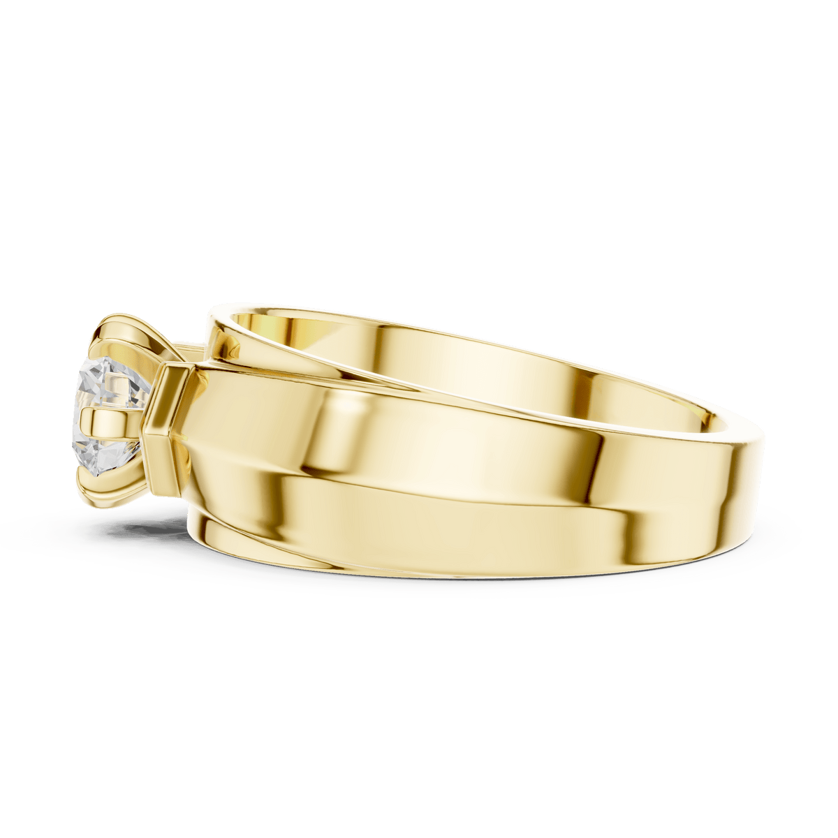 14K Gold Geometric Beveled Round Lab Diamond Men's Statement Ring