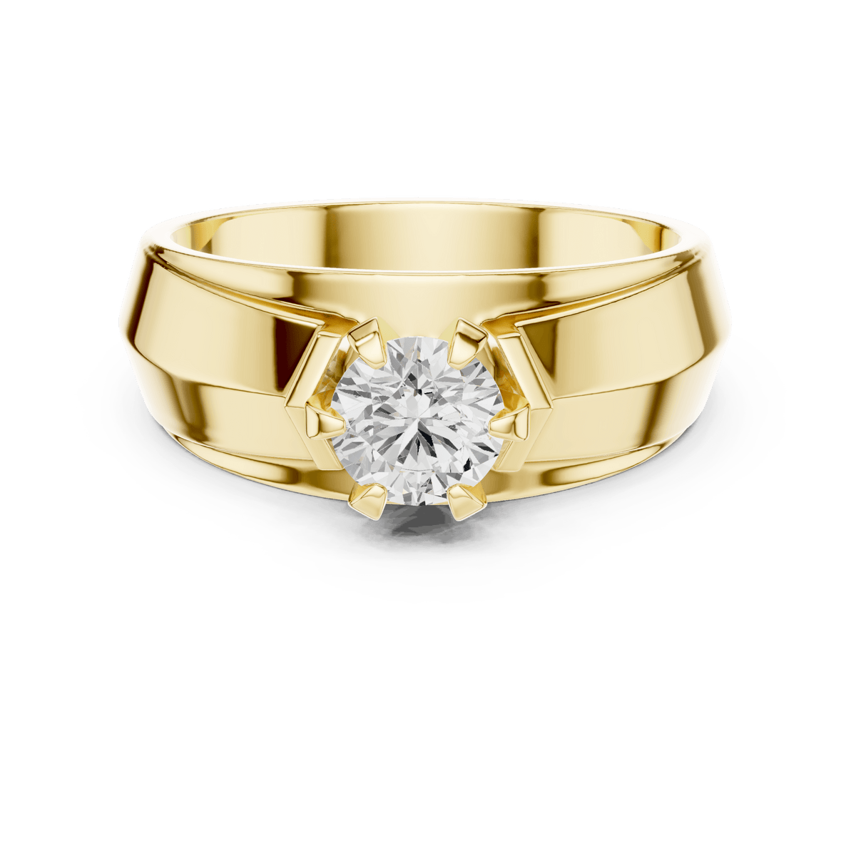 14K Gold Geometric Beveled Round Lab Diamond Men's Statement Ring