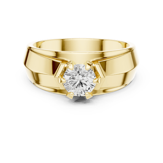 14K Gold Geometric Beveled Round Lab Diamond Men's Statement Ring