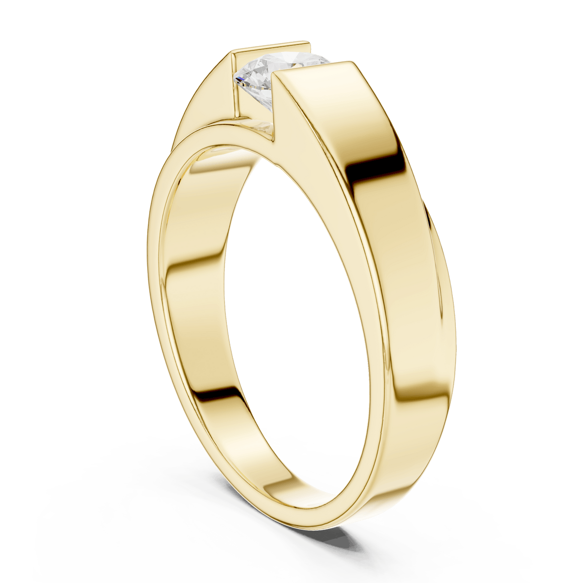 14KT Gold Asymmetric Side-Set Round Diamond Men's Ring