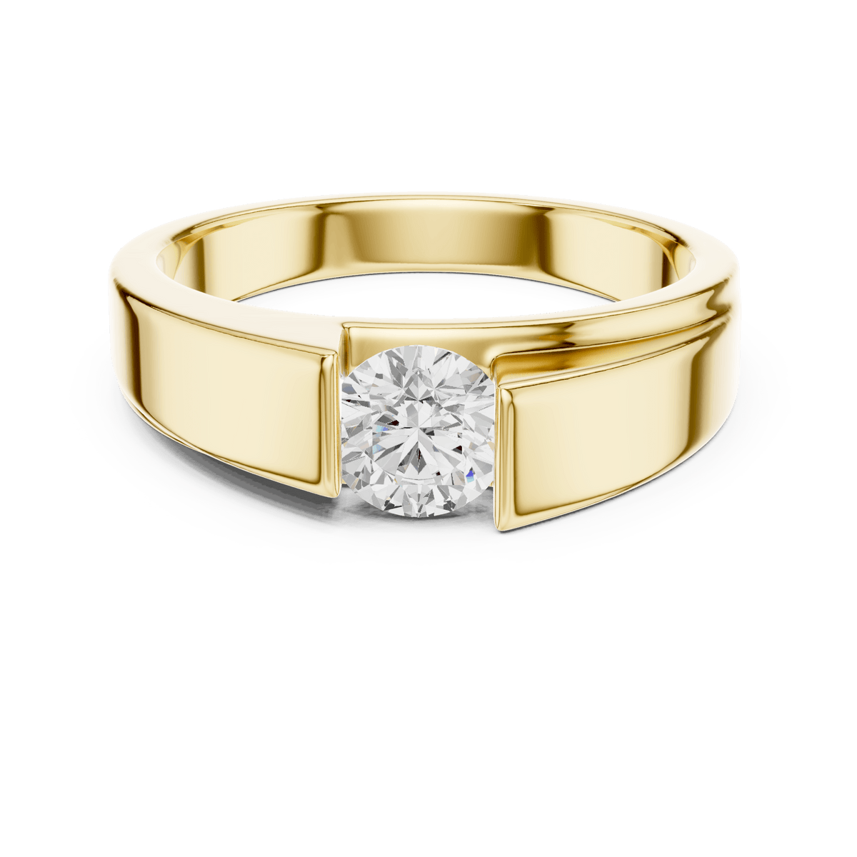 14KT Gold Asymmetric Side-Set Round Diamond Men's Ring
