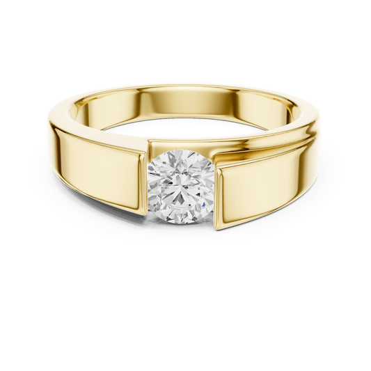 14KT Gold Asymmetric Side-Set Round Diamond Men's Ring
