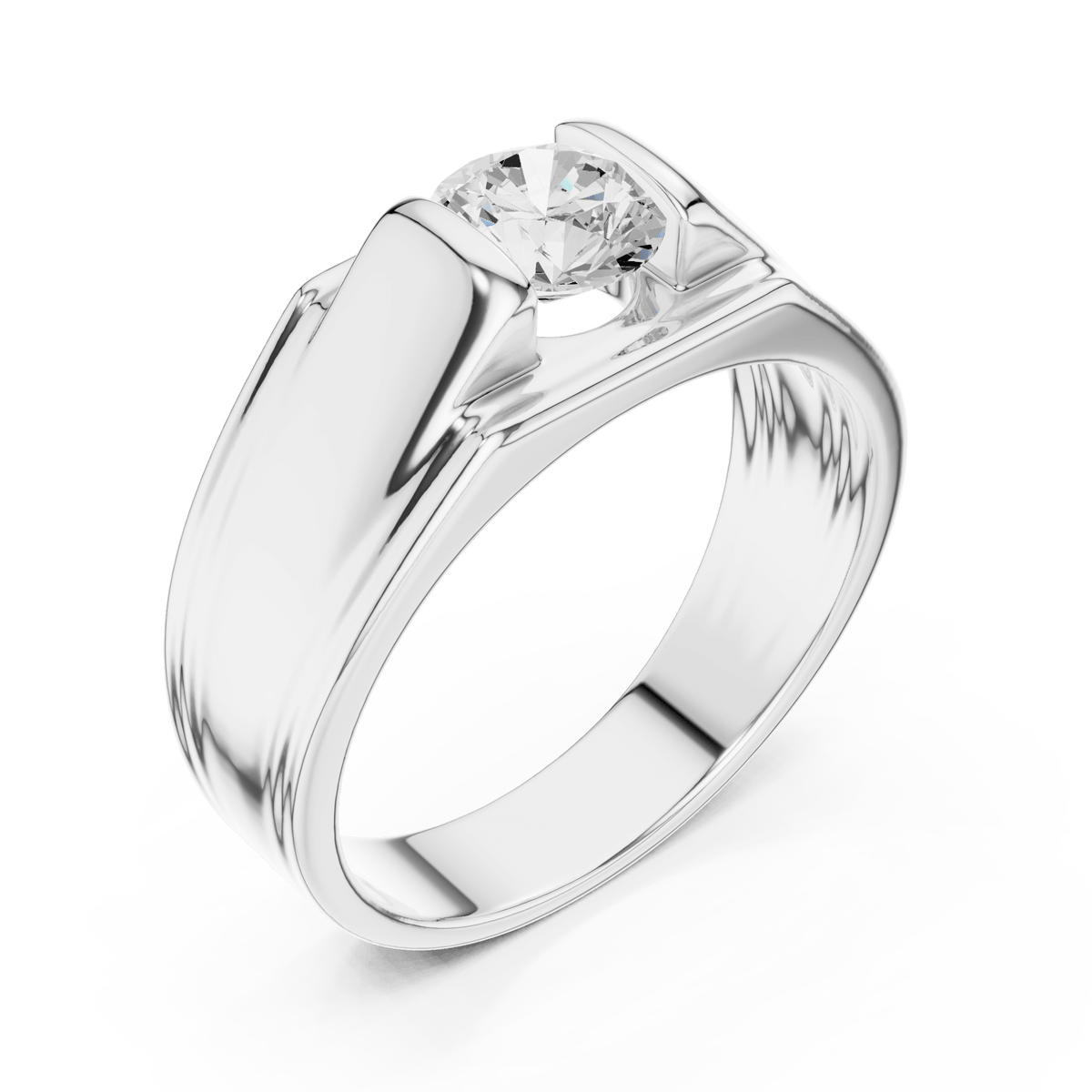 Round Solitaire Vertical Bar Tension Channel Men's Signet Lab Grown Diamond Ring