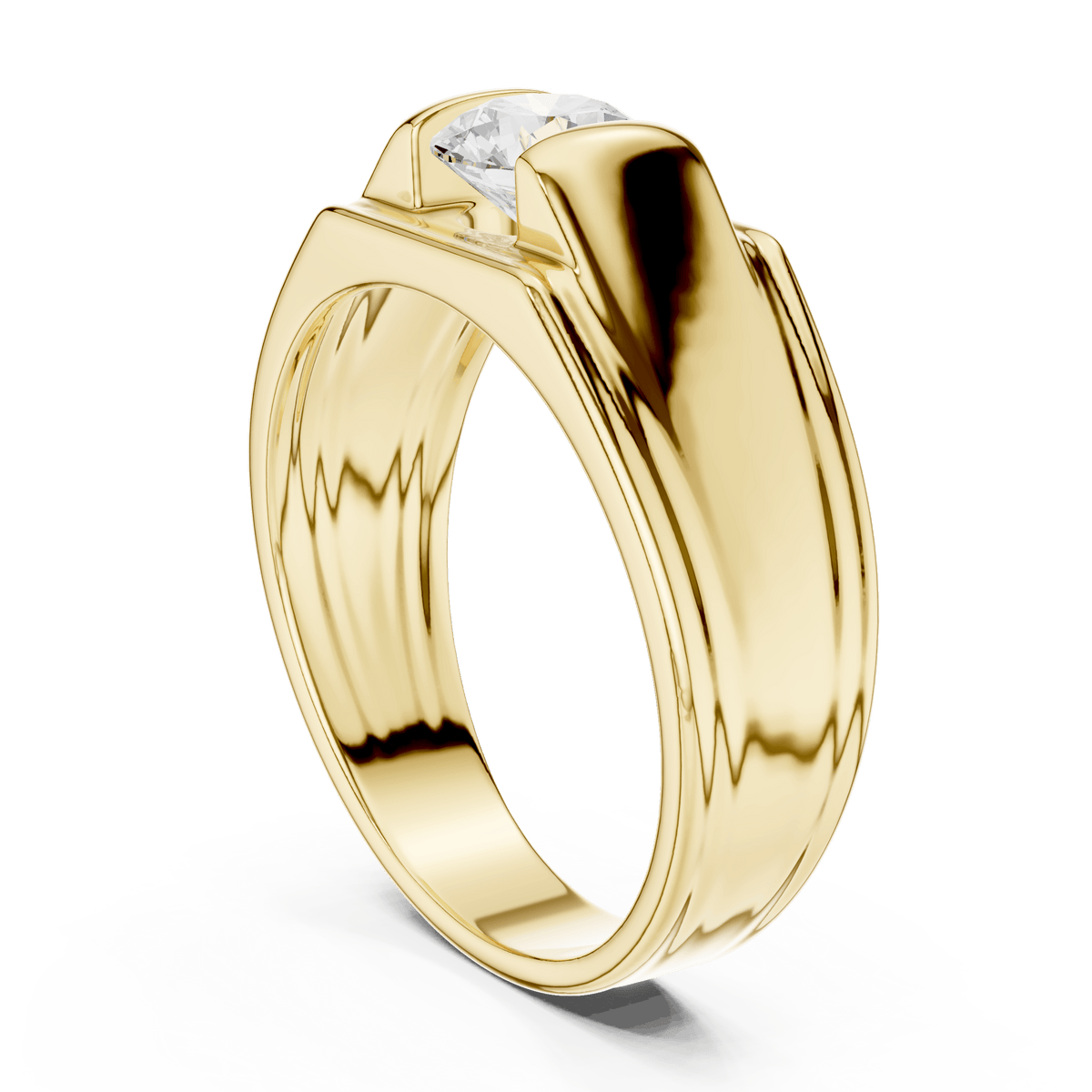 Yellow Gold Vertical Channel-Set Round Diamond Men's Band