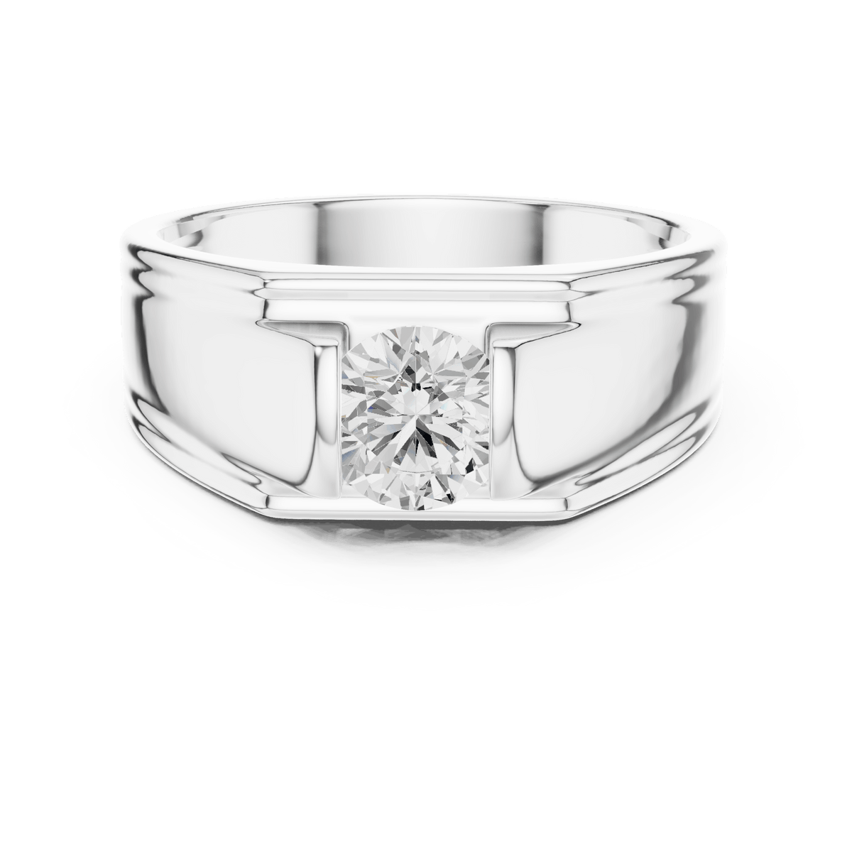 Round Solitaire Vertical Bar Tension Channel Men's Signet Lab Grown Diamond Ring