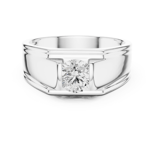 Round Solitaire Vertical Bar Tension Channel Men's Signet Lab Grown Diamond Ring