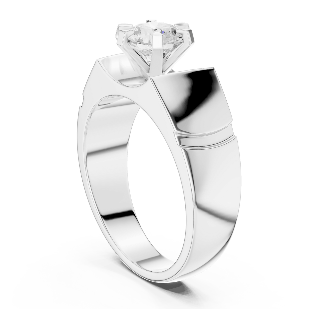 Classic Flat Top Six-Prong Round Center Wide Band Lab Grown Diamond Ring