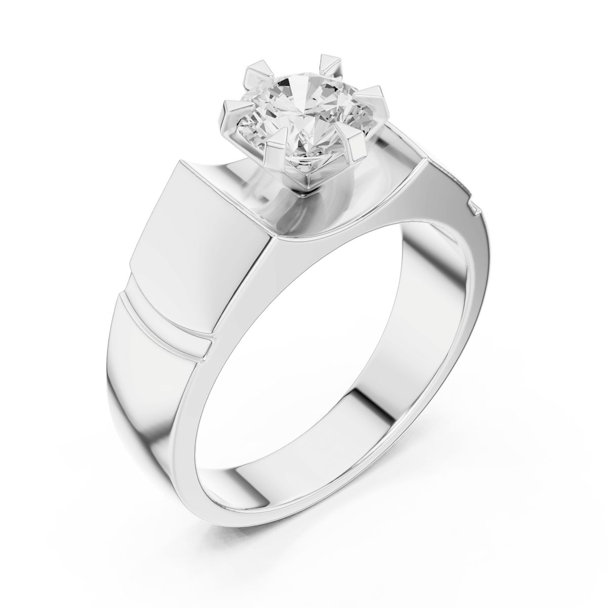 Classic Flat Top Six-Prong Round Center Wide Band Lab Grown Diamond Ring