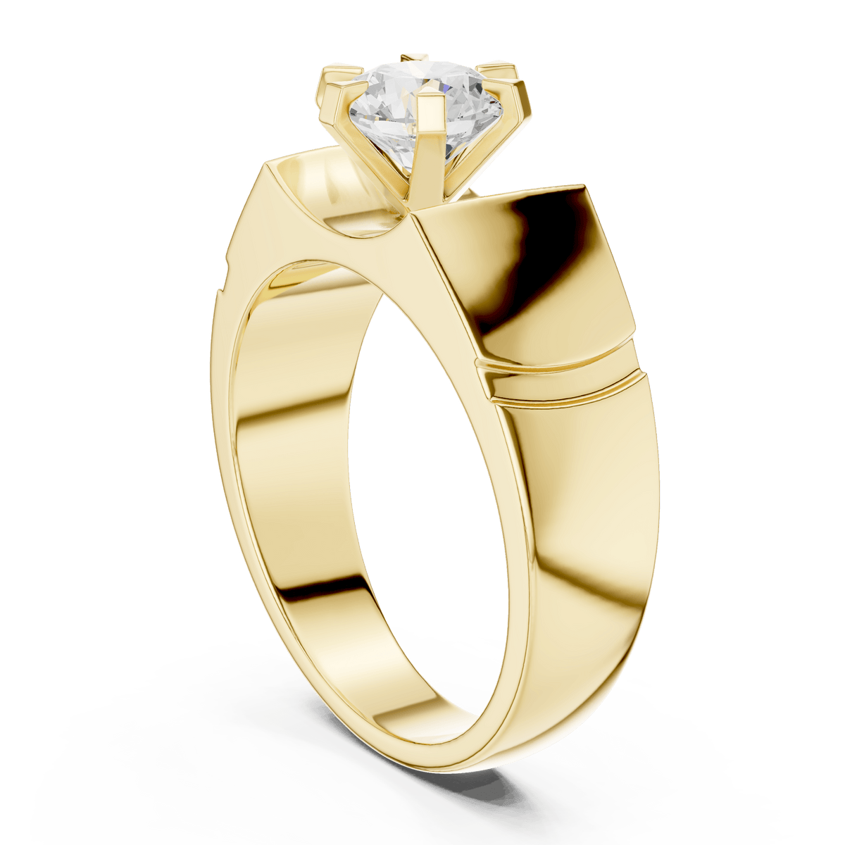 14K Gold Bold Recessed Round Lab Diamond Men's Ring