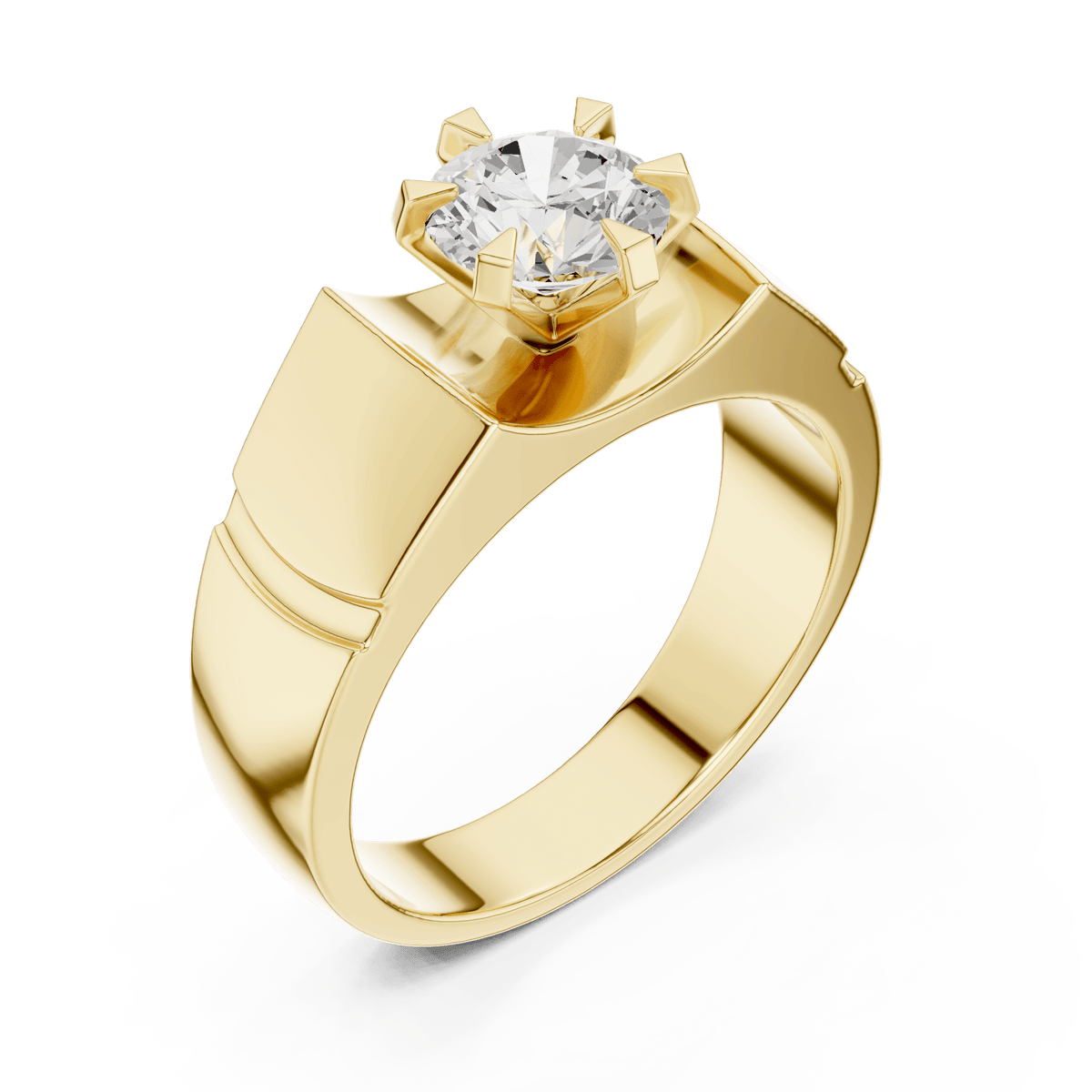 14K Gold Bold Recessed Round Lab Diamond Men's Ring