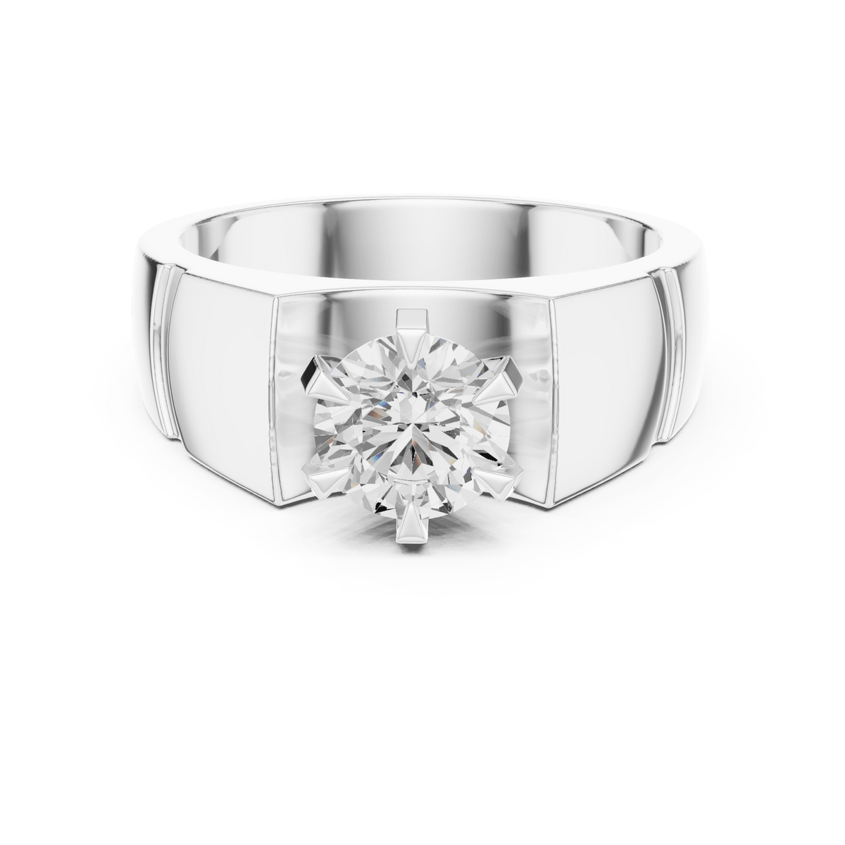 Classic Flat Top Six-Prong Round Center Wide Band Lab Grown Diamond Ring