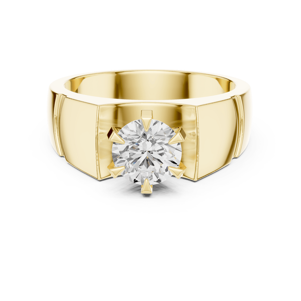 14K Gold Bold Recessed Round Lab Diamond Men's Ring