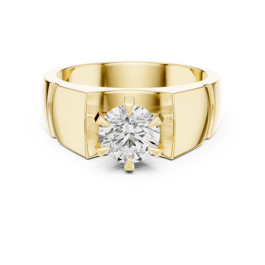 14K Gold Bold Recessed Round Lab Diamond Men's Ring