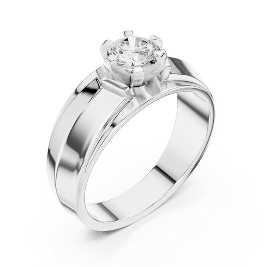 Milgrain Hexagonal Six-Prong Round Solitaire Men's Lab Grown Diamond Ring