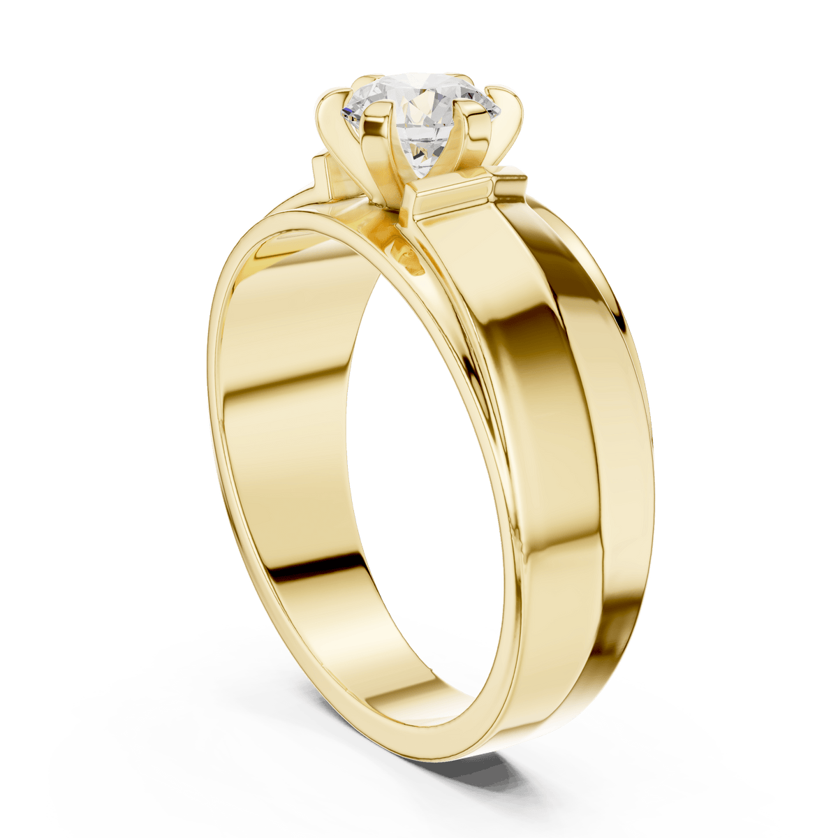 Imperial Round Solitaire Bezel-Set Men's Band in 14K Gold
