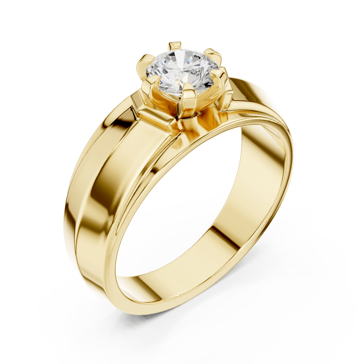 Imperial Round Solitaire Bezel-Set Men's Band in 14K Gold