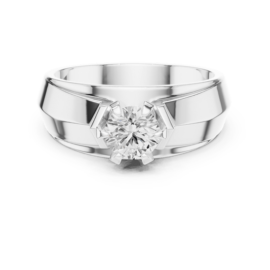 Milgrain Hexagonal Six-Prong Round Solitaire Men's Lab Grown Diamond Ring