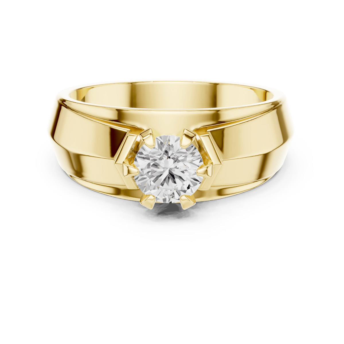 Imperial Round Solitaire Bezel-Set Men's Band in 14K Gold