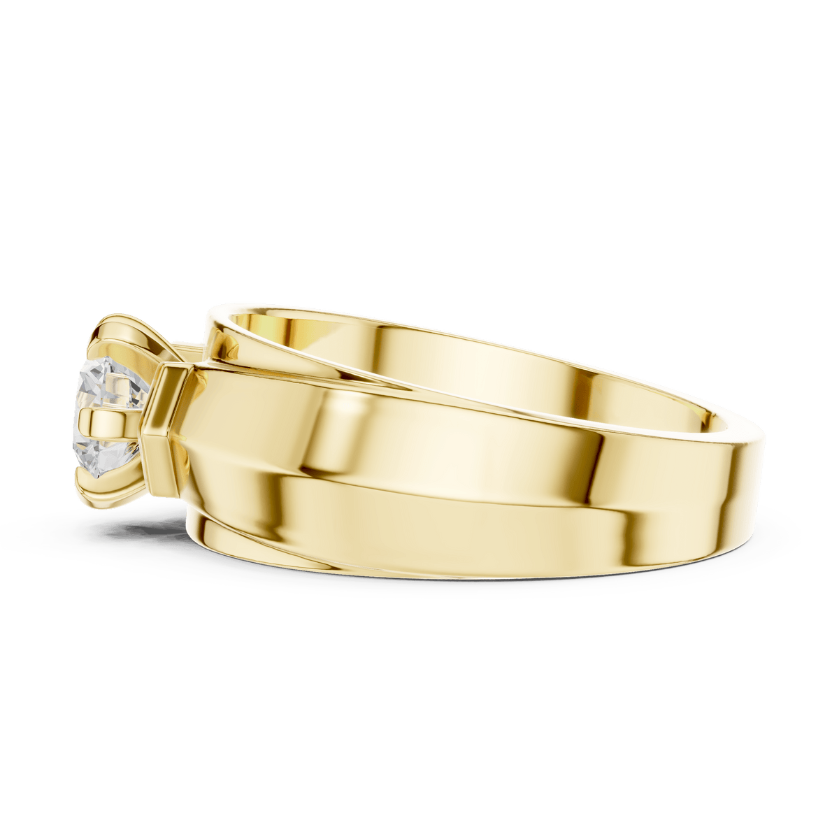 Imperial Round Solitaire Bezel-Set Men's Band in 14K Gold