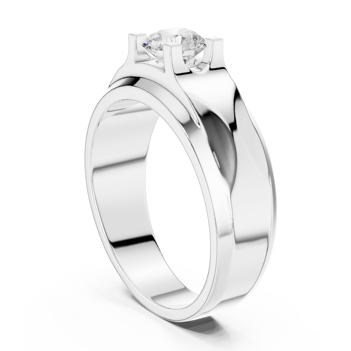 Four-Prong Recessed Round Solitaire Men's Signet Lab Grown Diamond Ring