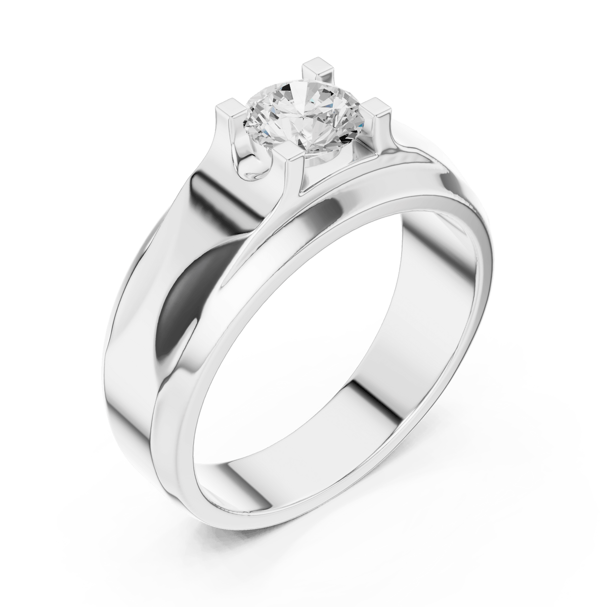 Four-Prong Recessed Round Solitaire Men's Signet Lab Grown Diamond Ring