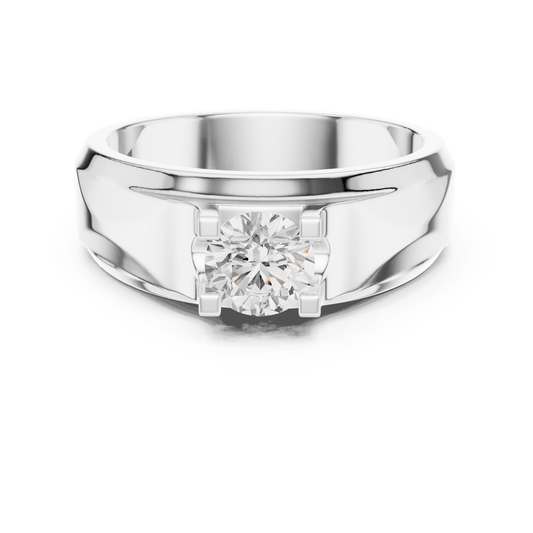 Four-Prong Recessed Round Solitaire Men's Signet Lab Grown Diamond Ring