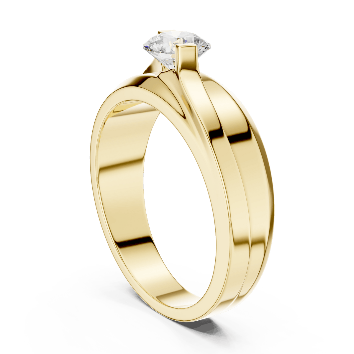 14KT Yellow Gold Sculptural Bypass Round Diamond Men's Ring