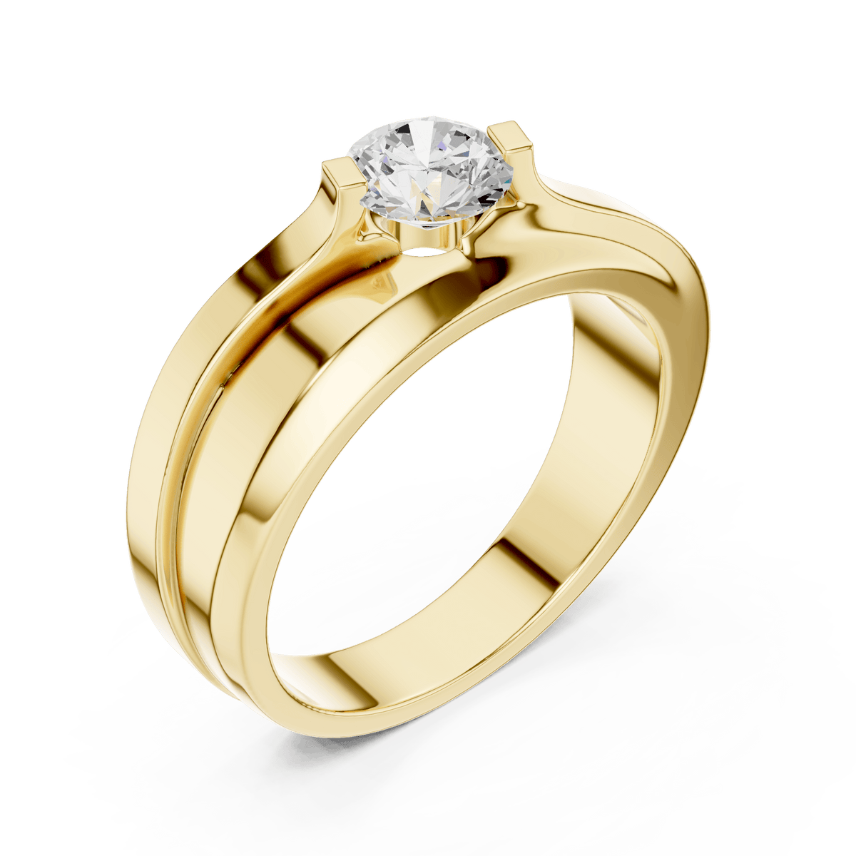 14KT Yellow Gold Sculptural Bypass Round Diamond Men's Ring