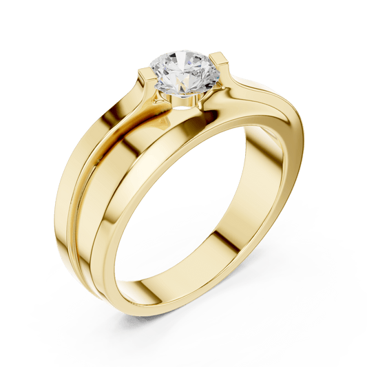 14KT Yellow Gold Sculptural Bypass Round Diamond Men's Ring