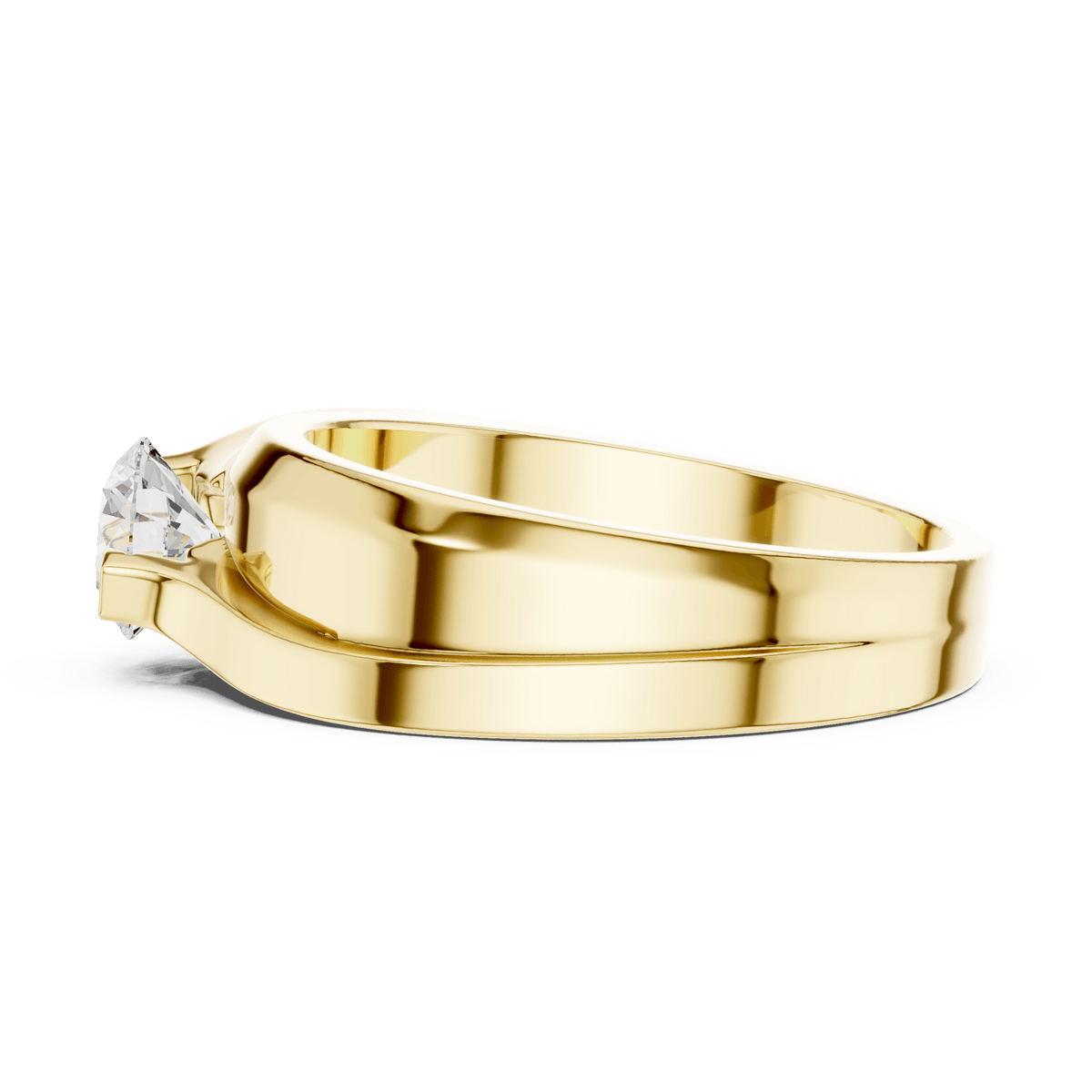 14KT Yellow Gold Sculptural Bypass Round Diamond Men's Ring