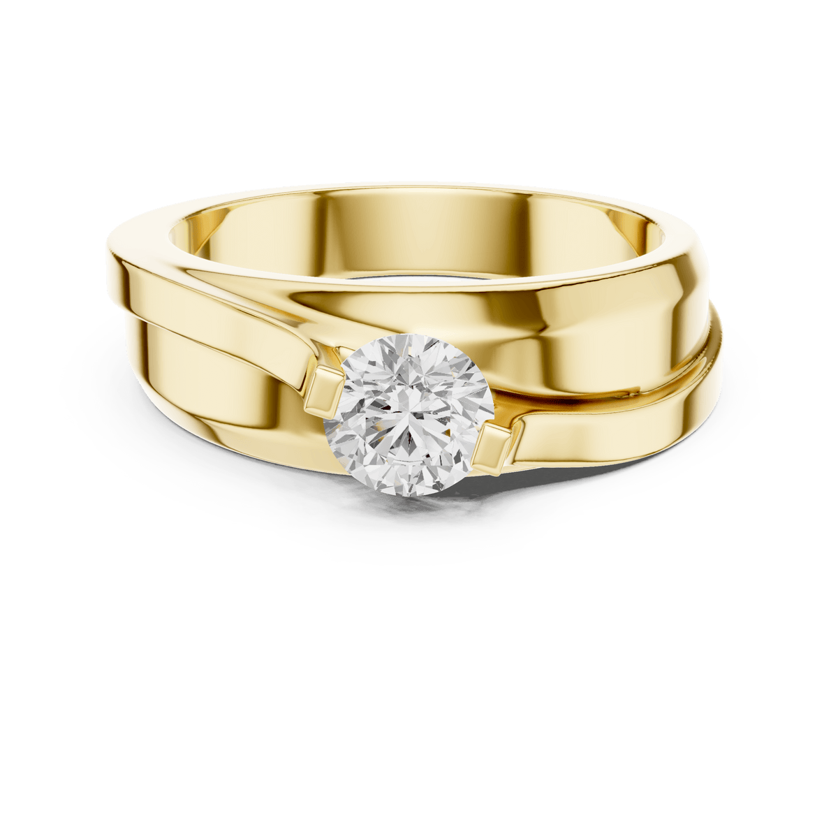 14KT Yellow Gold Sculptural Bypass Round Diamond Men's Ring
