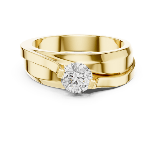 14KT Yellow Gold Sculptural Bypass Round Diamond Men's Ring