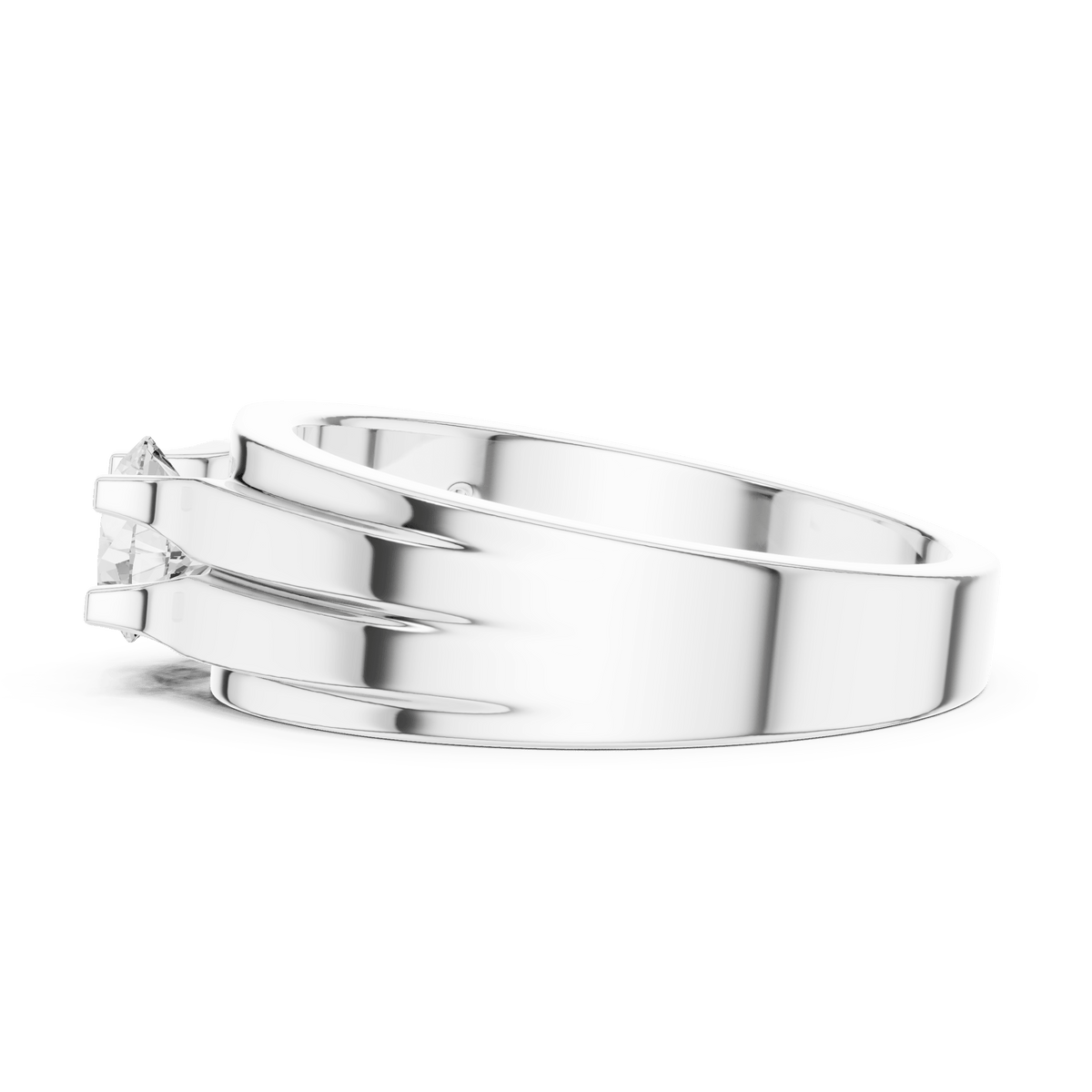 Dual Grooved Shoulder Four-Prong Round Solitaire Men's Lab Grown Diamond Ring