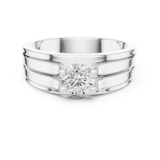 Dual Grooved Shoulder Four-Prong Round Solitaire Men's Lab Grown Diamond Ring