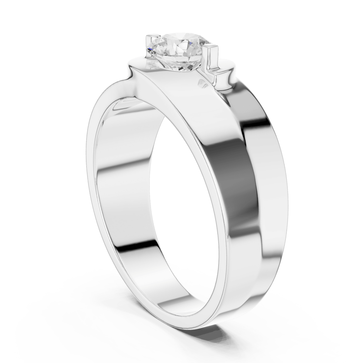 Offset Semi-Bezel Bypass Round Solitaire Men's Lab Grown Diamond Ring