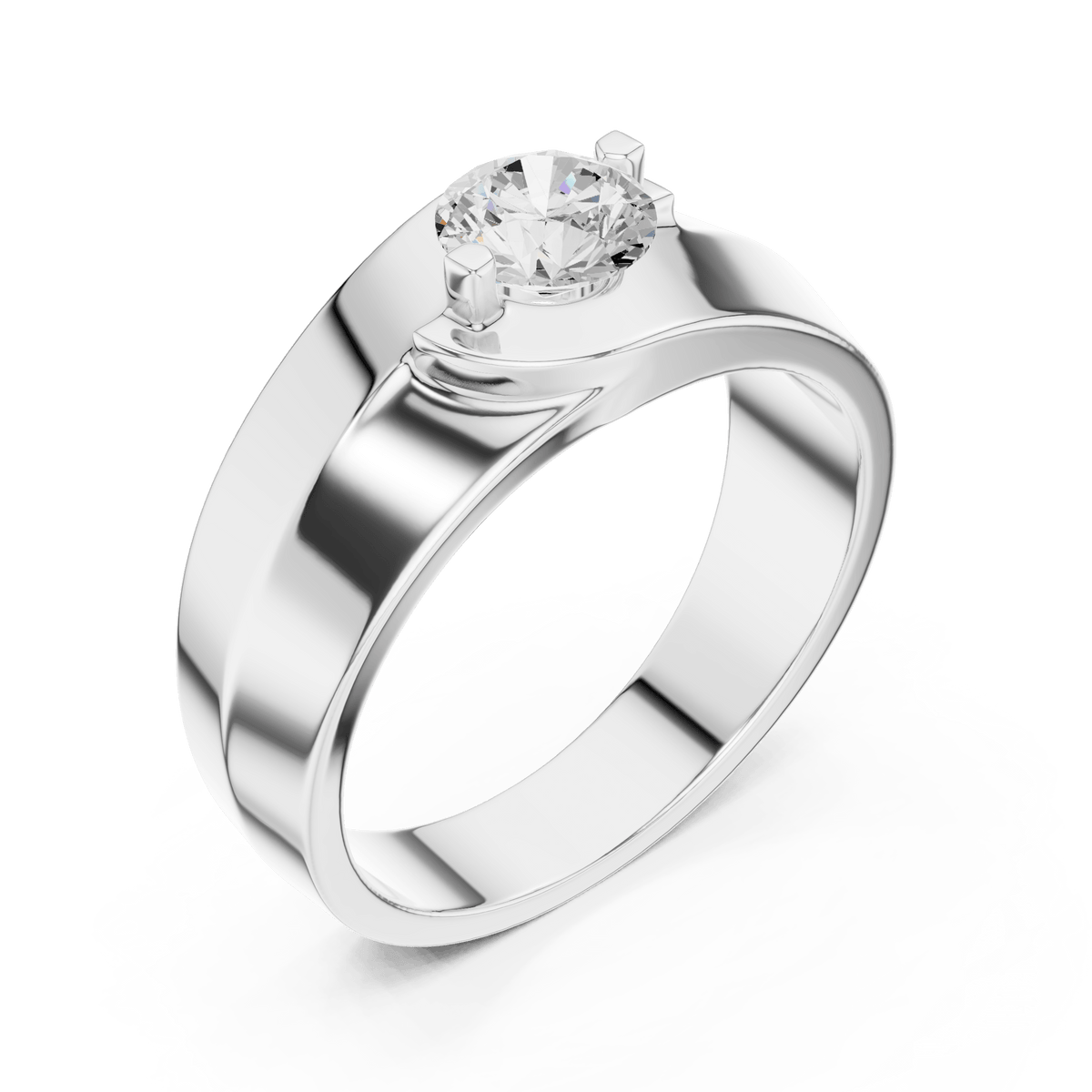 Offset Semi-Bezel Bypass Round Solitaire Men's Lab Grown Diamond Ring