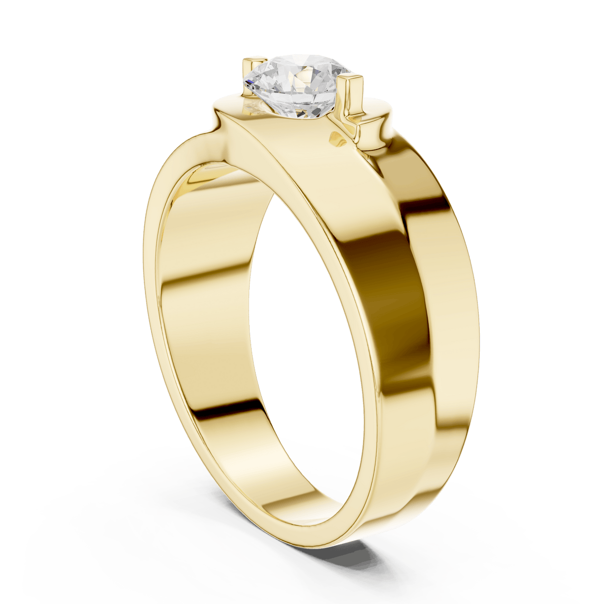 14KT Solid Gold Orbital Bypass Round Diamond Men's Solitaire Ring