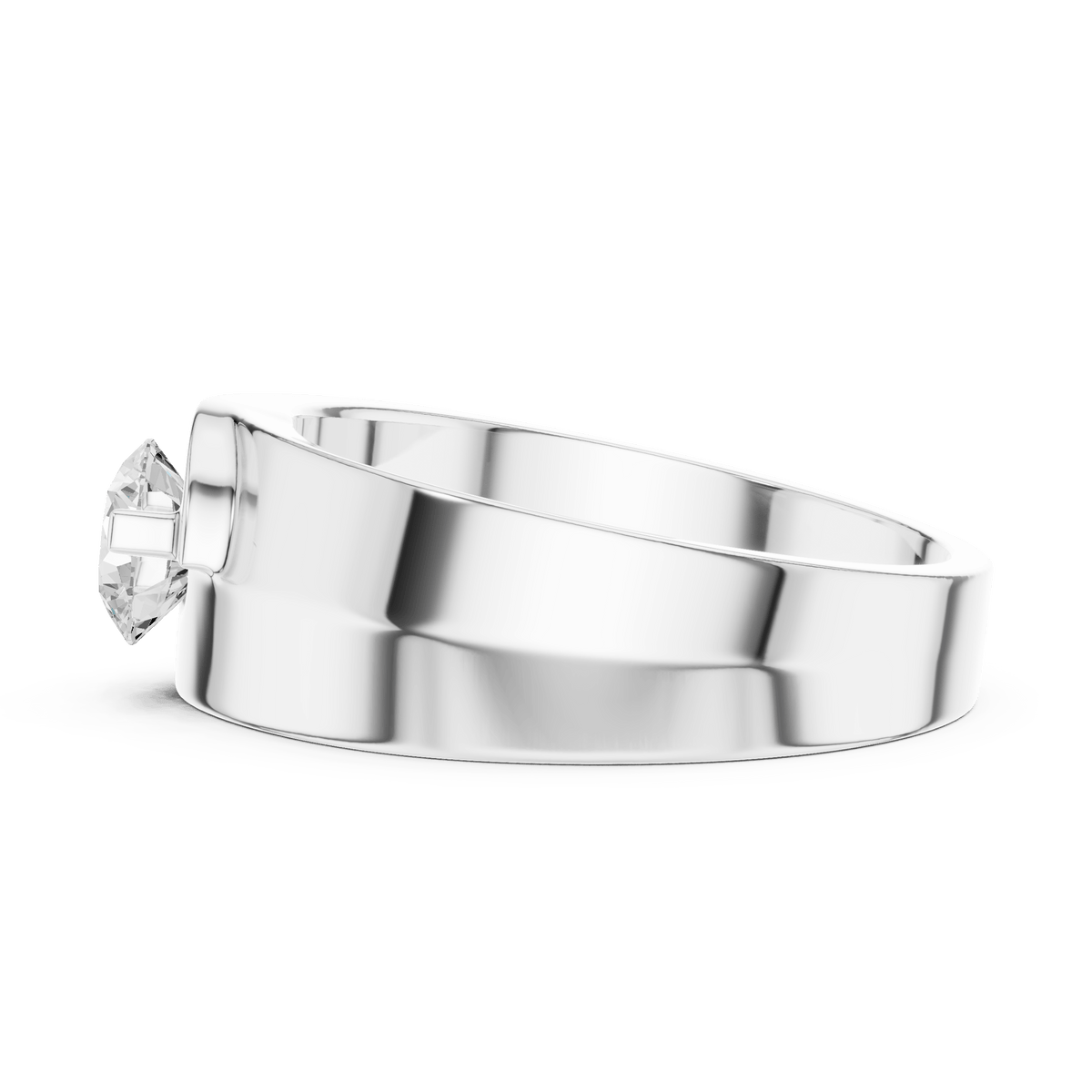Offset Semi-Bezel Bypass Round Solitaire Men's Lab Grown Diamond Ring