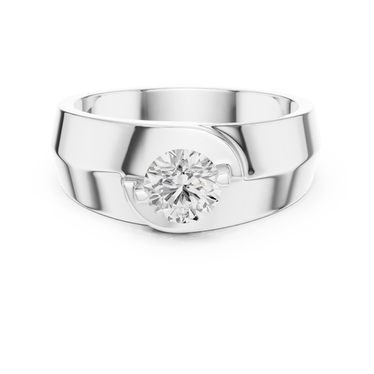 Offset Semi-Bezel Bypass Round Solitaire Men's Lab Grown Diamond Ring