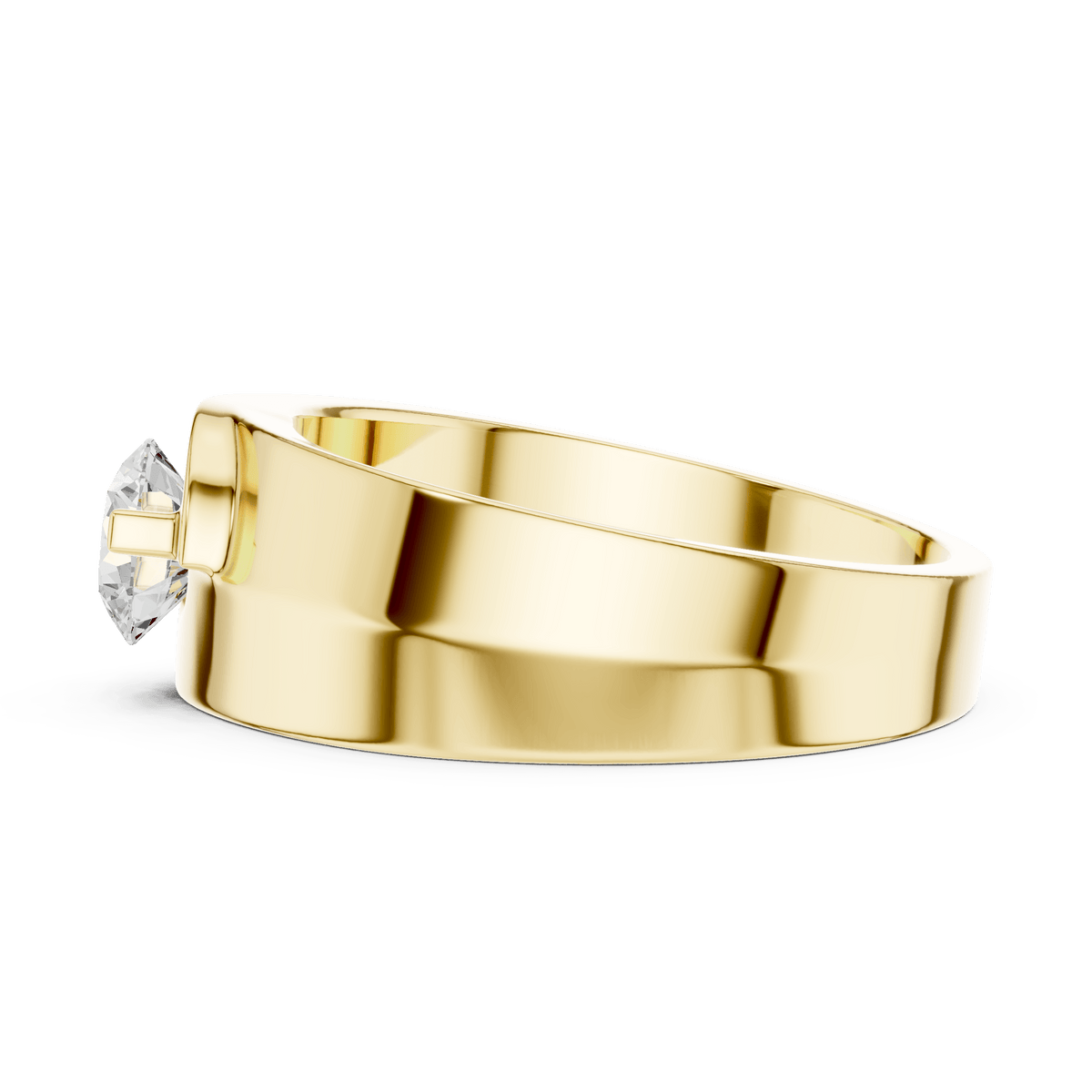 14KT Solid Gold Orbital Bypass Round Diamond Men's Solitaire Ring