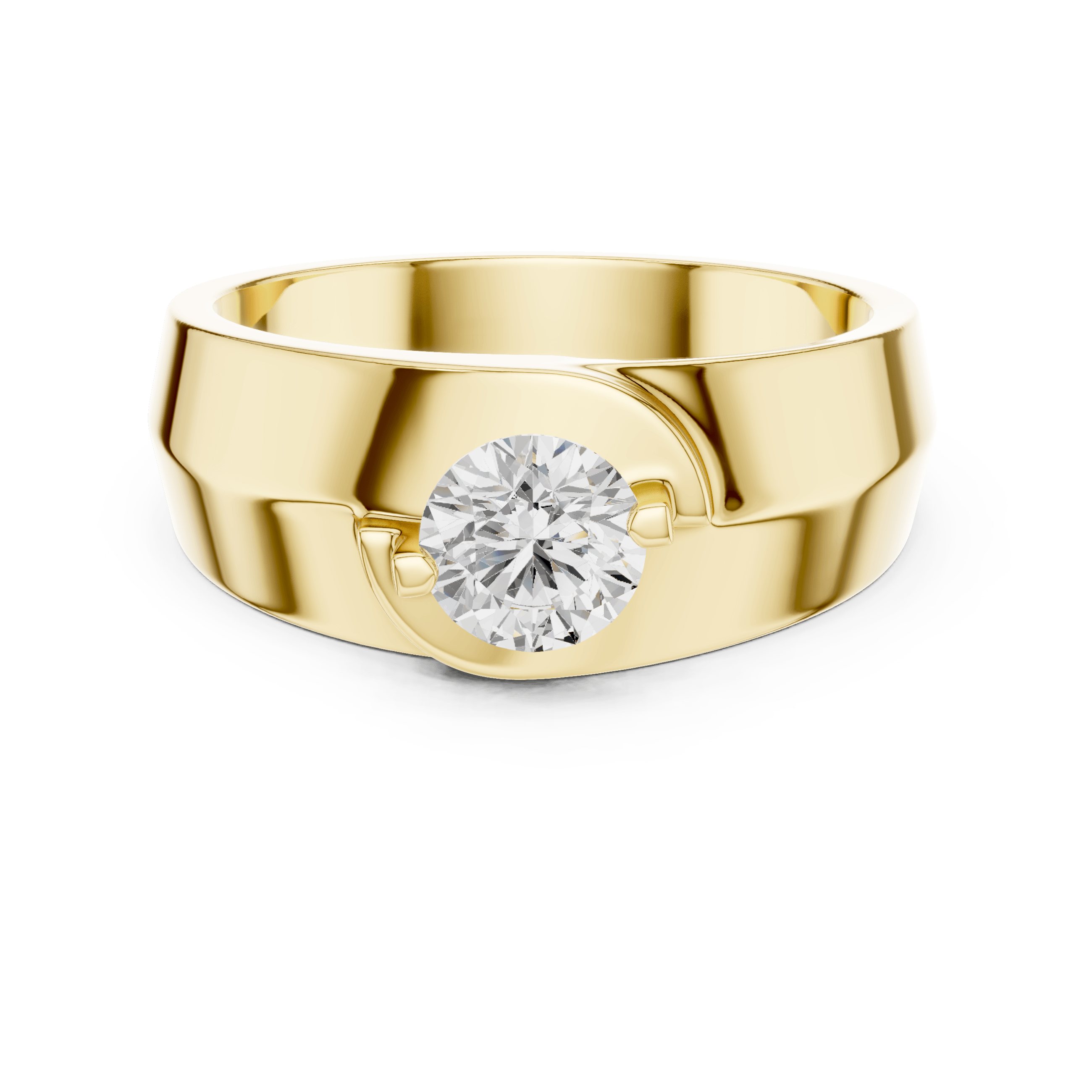 14KT Solid Gold Orbital Bypass Round Diamond Men's Solitaire Ring