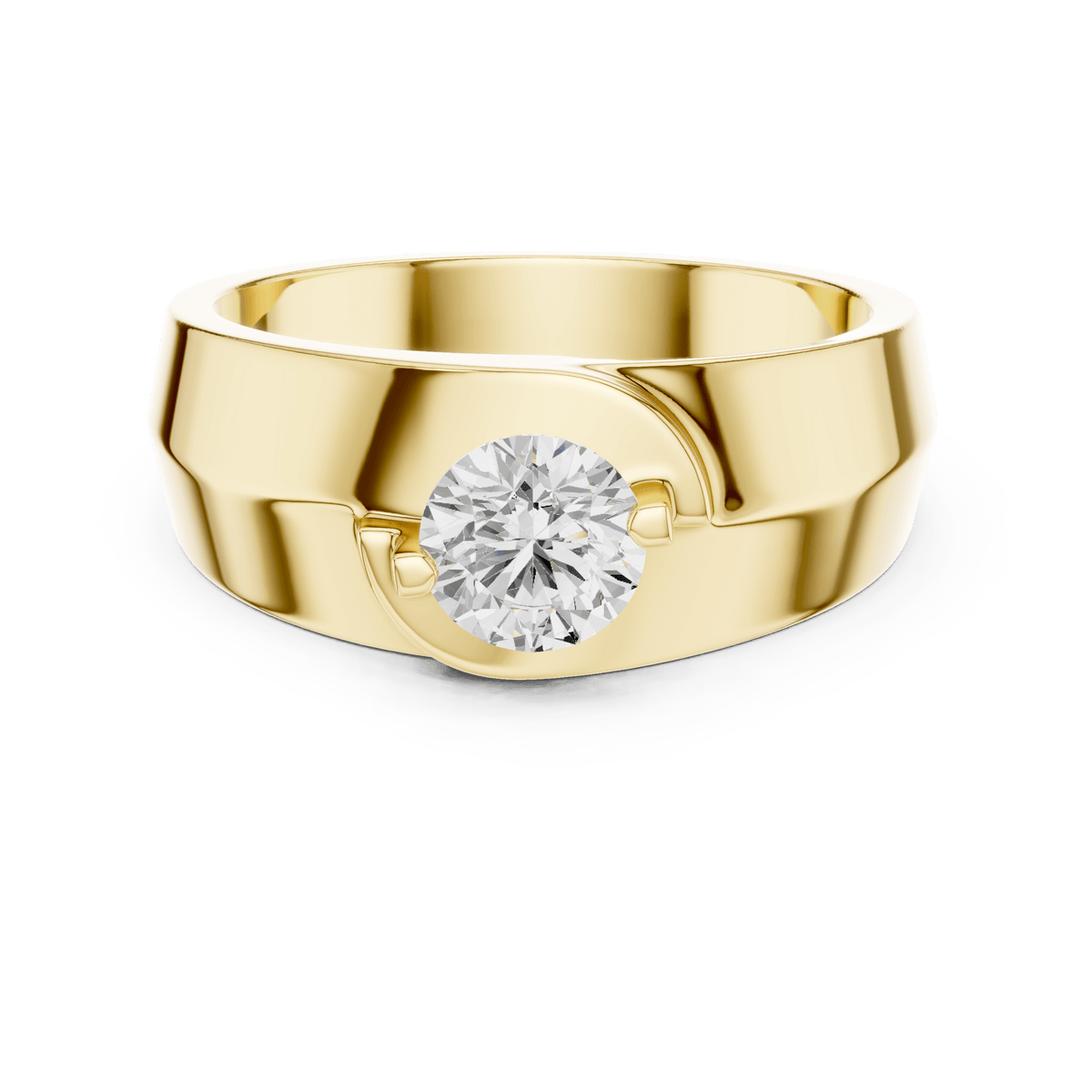 14KT Solid Gold Orbital Bypass Round Diamond Men's Solitaire Ring