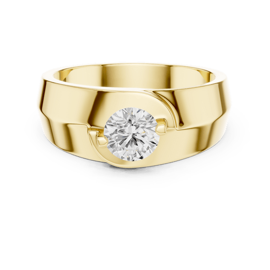 14KT Solid Gold Orbital Bypass Round Diamond Men's Solitaire Ring