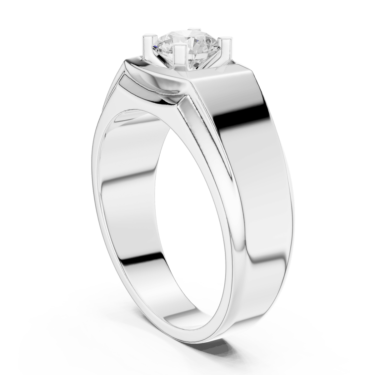 Round Solitaire Recessed Square Face Men's Signet Lab Grown Diamond Ring