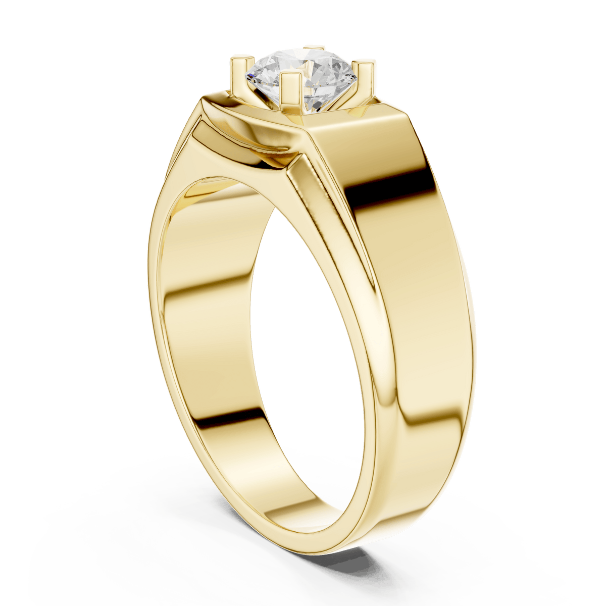 14KT Yellow Gold Rectangular Framed Round Diamond Men's Solitaire Ring