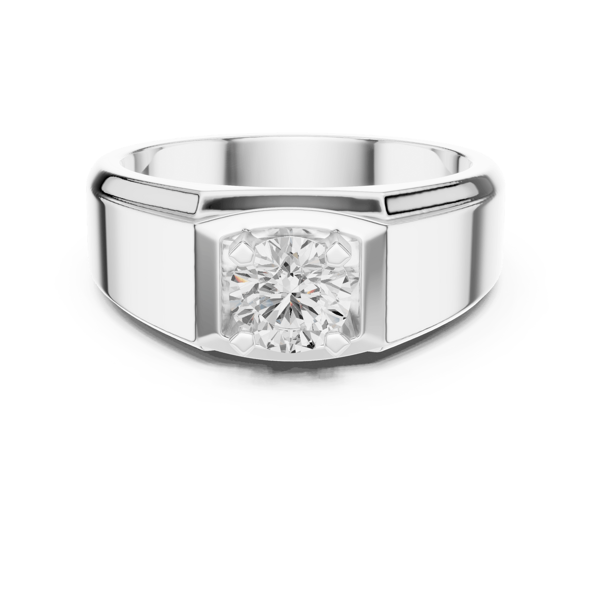 Round Solitaire Recessed Square Face Men's Signet Lab Grown Diamond Ring